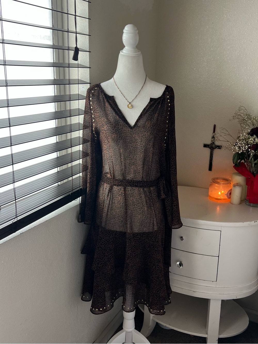 gorgeous boho animal print sheer dress size medium